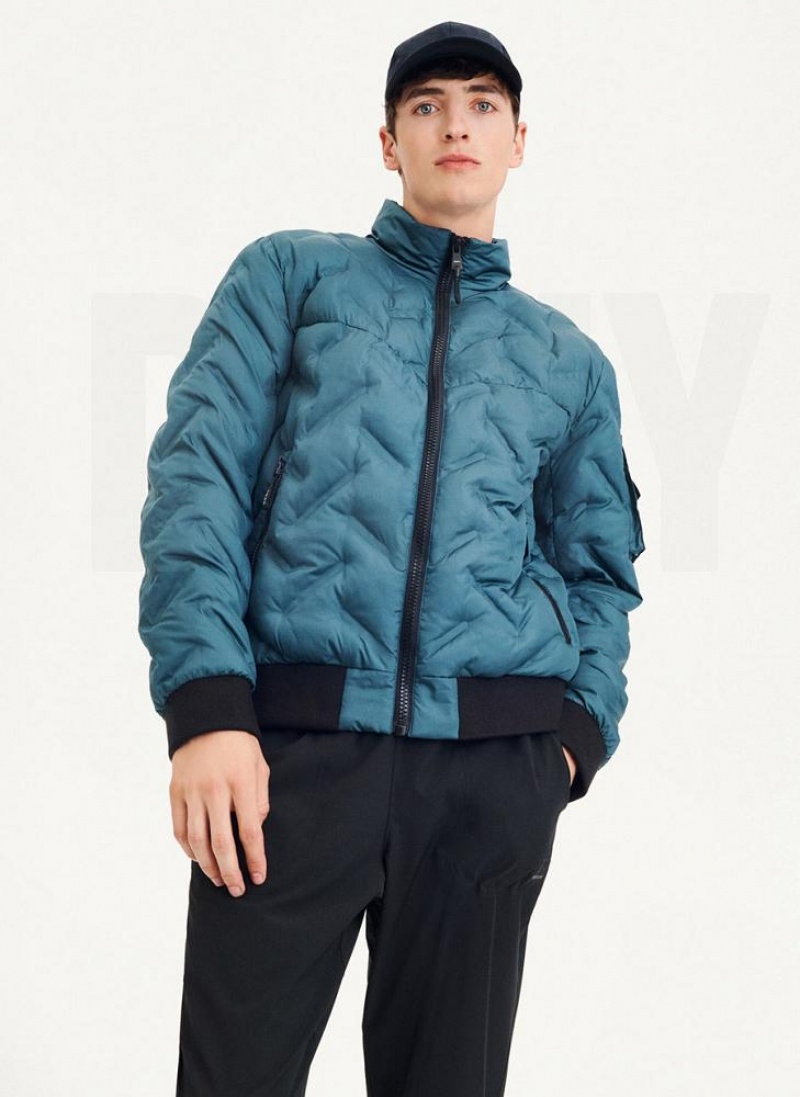 Turquoise Men\'s DKNY Quilted Bomber Jackets | Australia-D1806