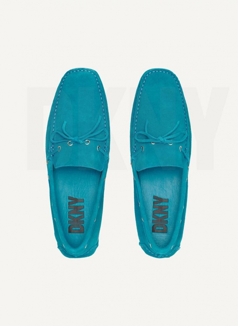 Turquoise Men's DKNY Suede Driver Moccasin Sneakers | Australia-D1891