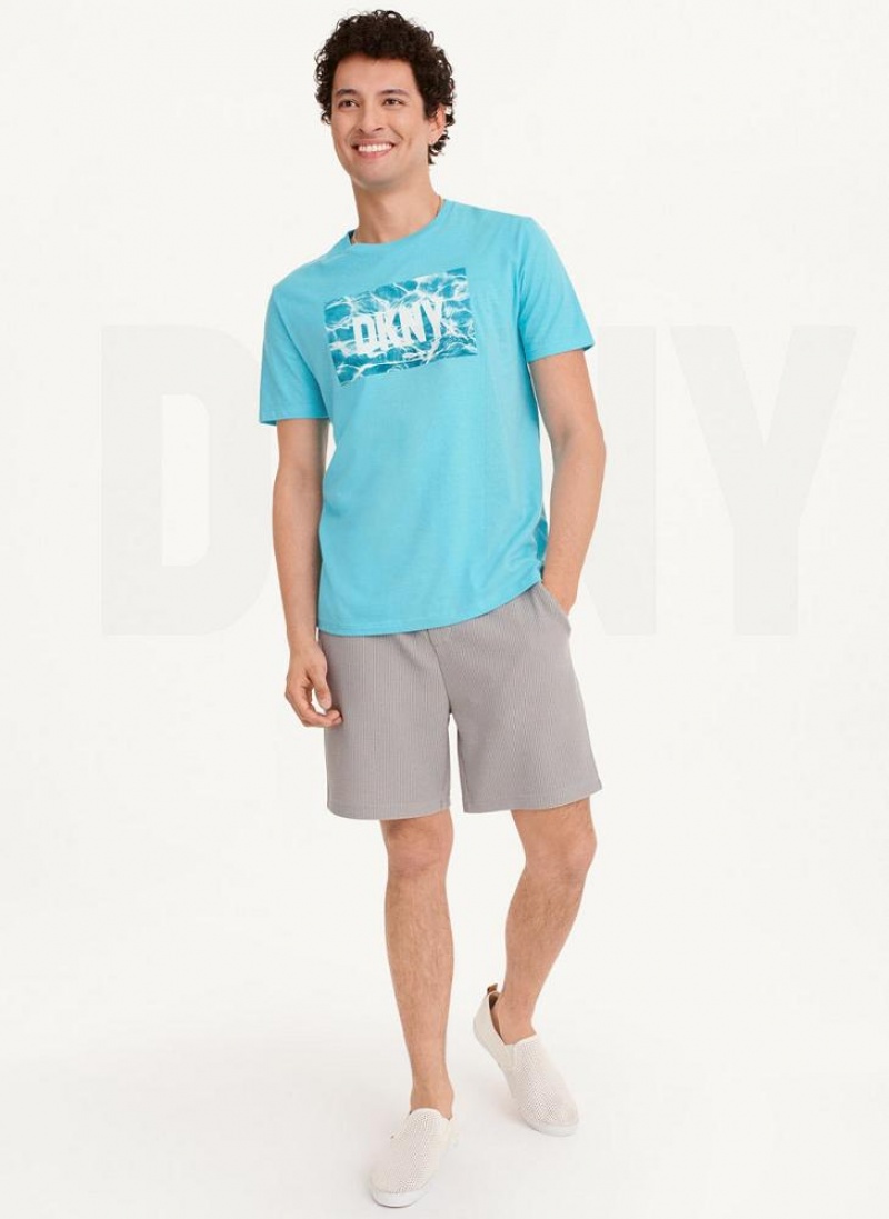 Turquoise Men's DKNY Water Reflection T Shirts | Australia-D1317