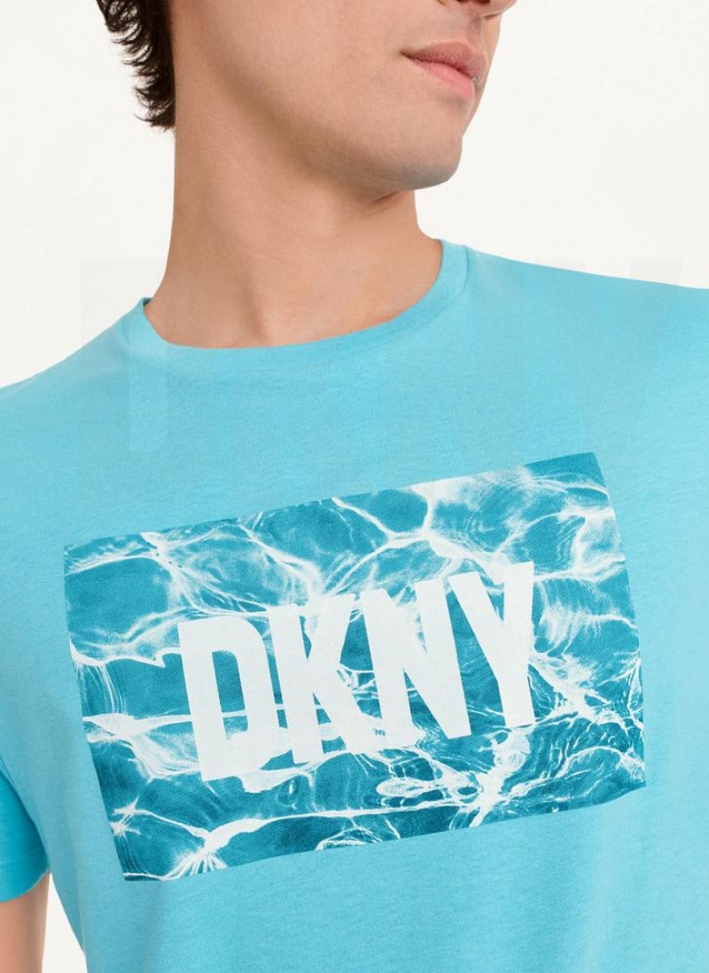 Turquoise Men's DKNY Water Reflection T Shirts | Australia-D1317