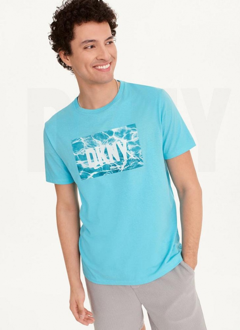 Turquoise Men\'s DKNY Water Reflection T Shirts | Australia-D1317