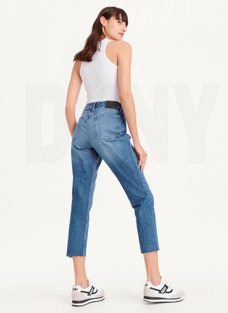 Wash Women's DKNY Broome Cropped Distressed Jeans | Australia-D1036