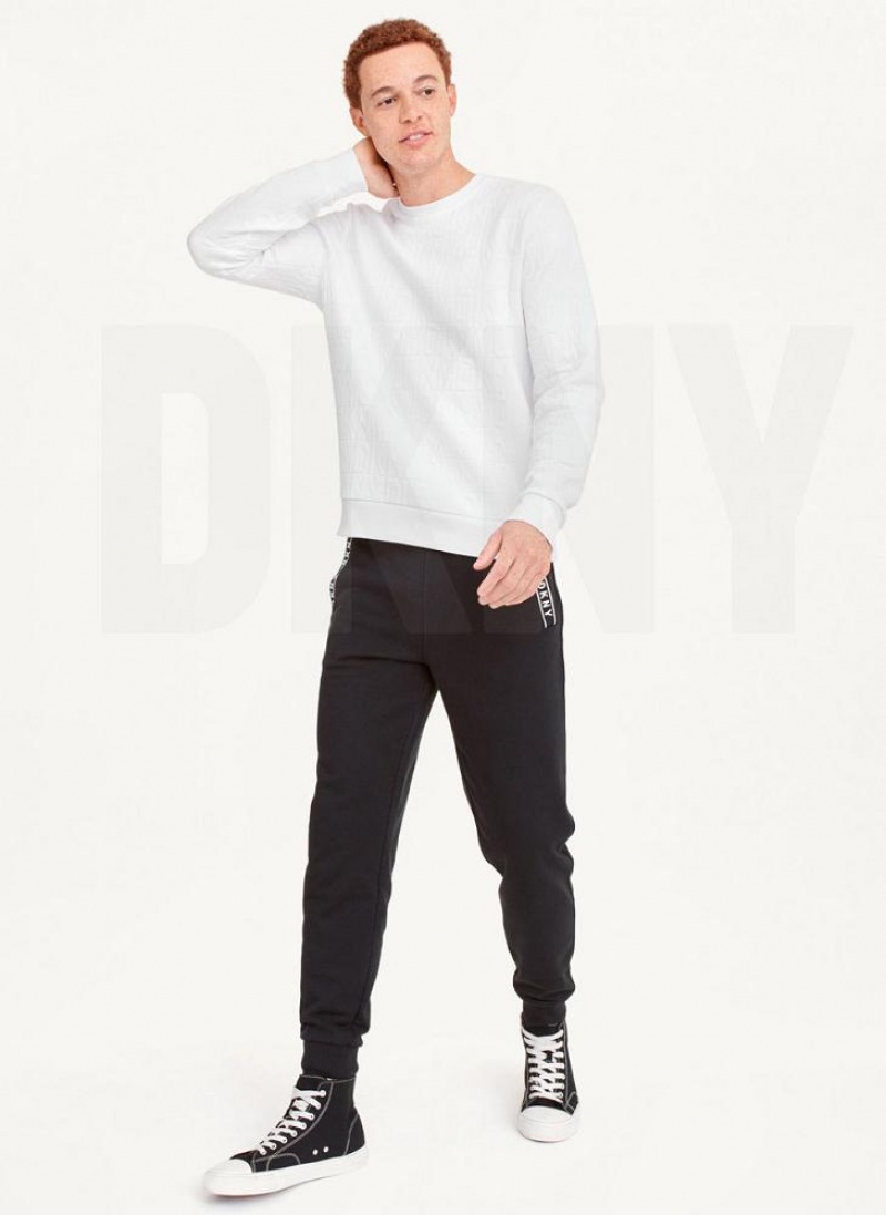 White Men's DKNY Allover Quilted Logo Crew Sweatshirts | Australia-D1707