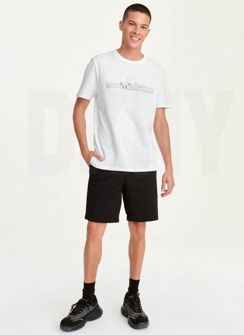 White Men's DKNY Cityscape Sketch T Shirts | Australia-D0538