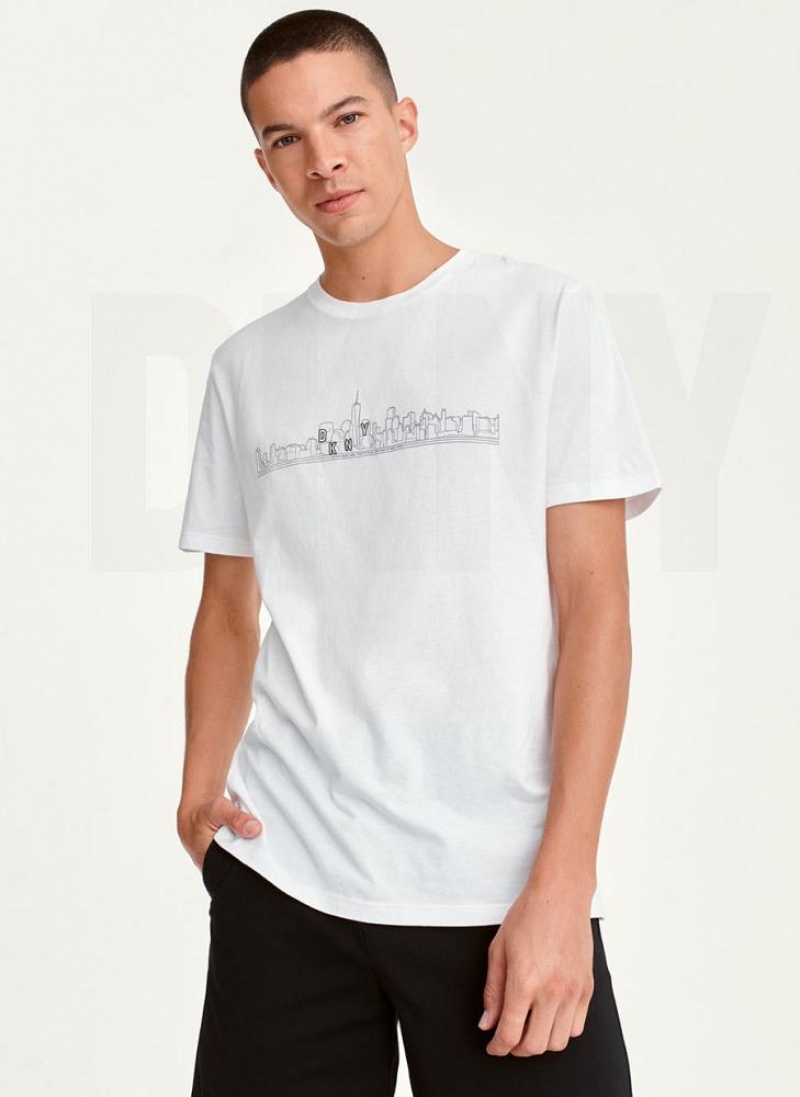 White Men\'s DKNY Cityscape Sketch T Shirts | Australia-D0538
