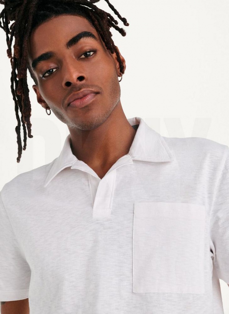 White Men's DKNY Cotton Slub Jersey Single Breast Polo Shirts | Australia-D1713
