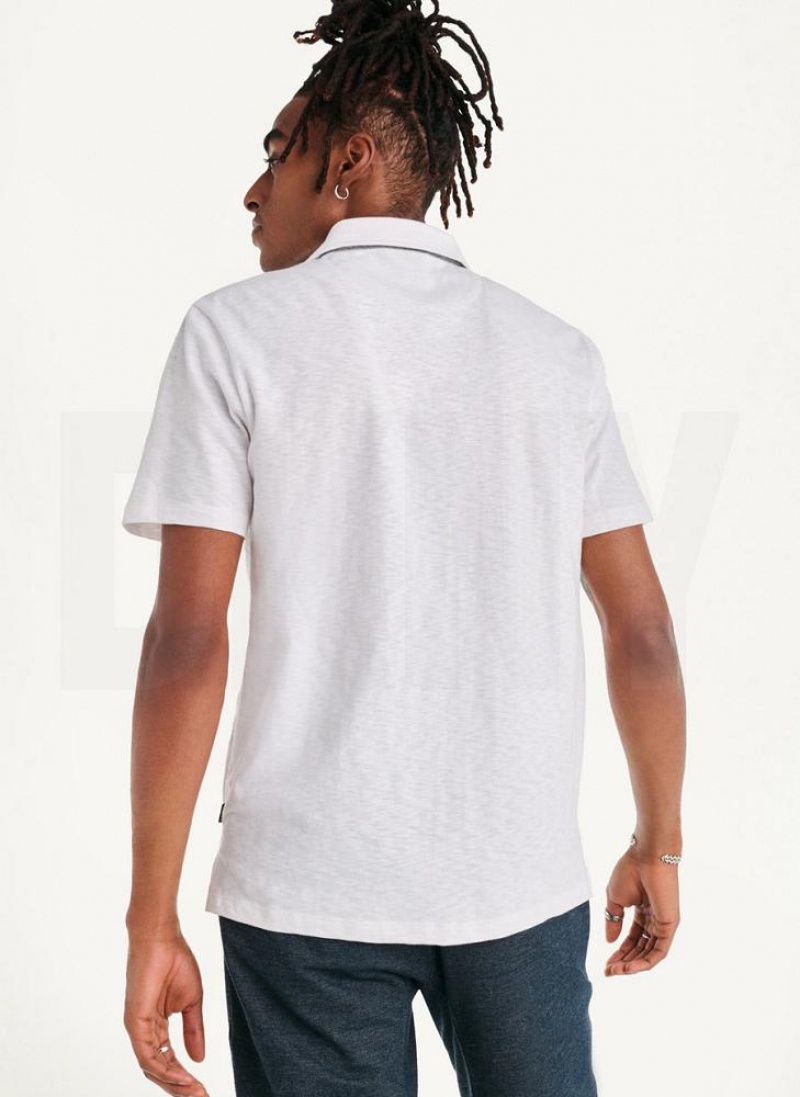 White Men's DKNY Cotton Slub Jersey Single Breast Polo Shirts | Australia-D1713