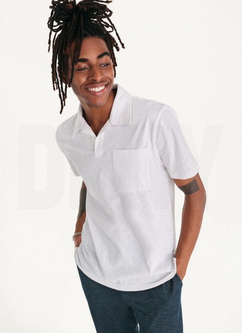 White Men\'s DKNY Cotton Slub Jersey Single Breast Polo Shirts | Australia-D1713