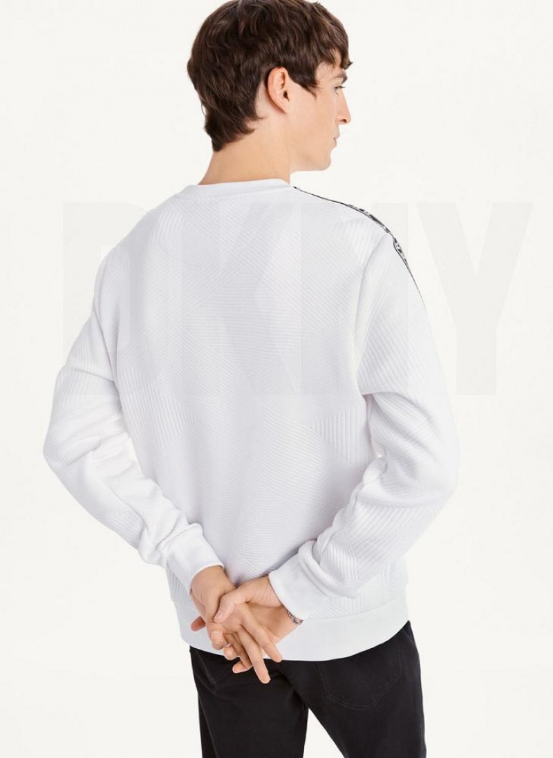 White Men's DKNY Directional Quilting Crewneck Sweatshirts | Australia-D0774