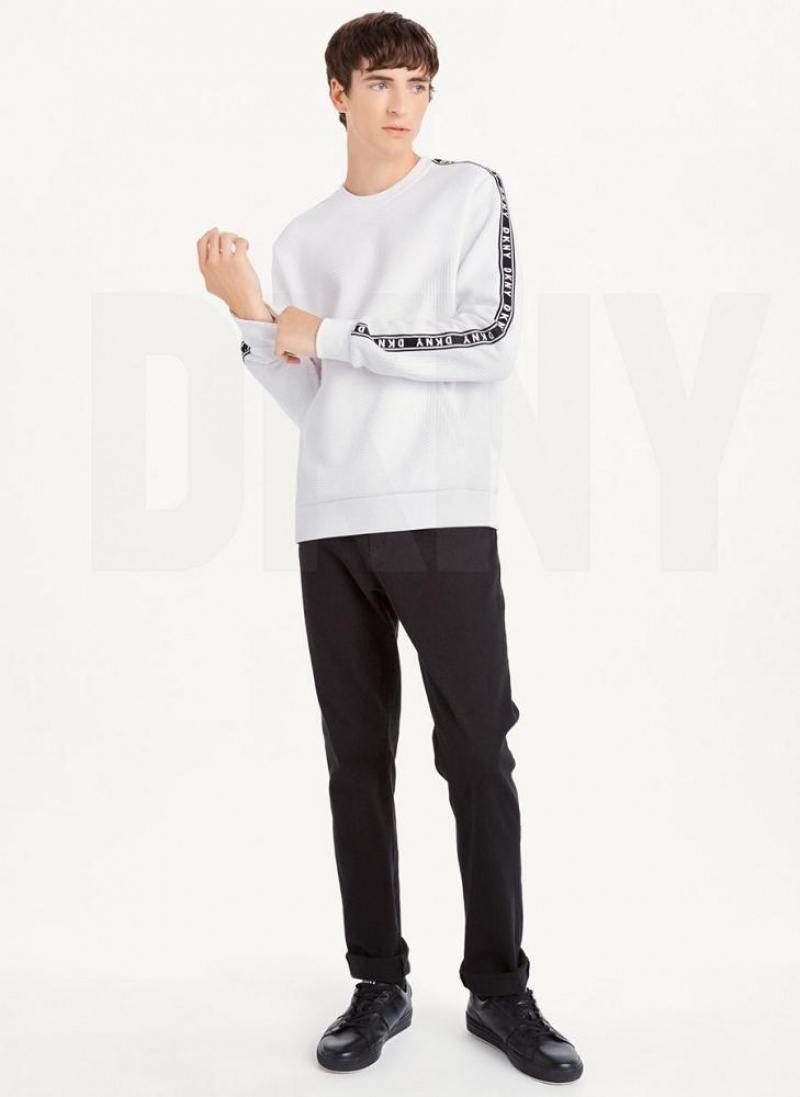 White Men's DKNY Directional Quilting Crewneck Sweatshirts | Australia-D0774