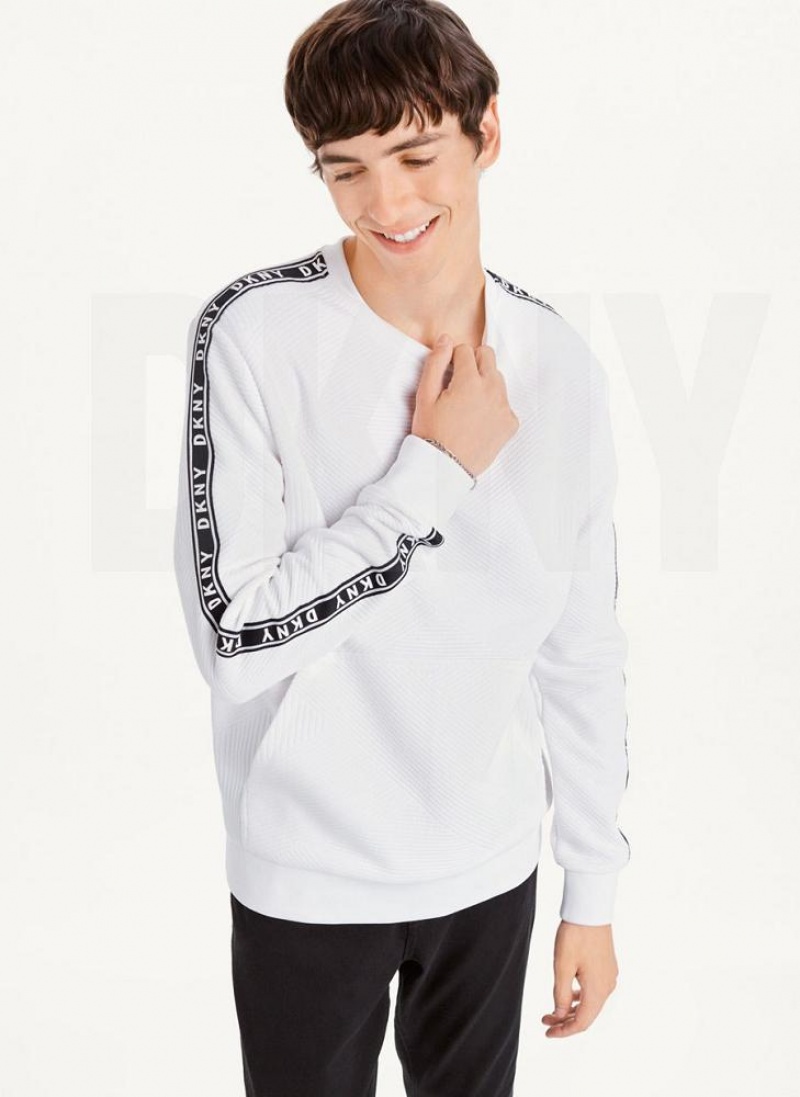 White Men\'s DKNY Directional Quilting Crewneck Sweatshirts | Australia-D0774