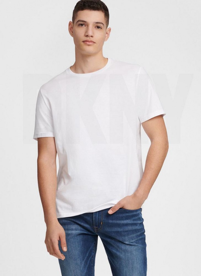 White Men's DKNY Essential T Shirts | Australia-D1876