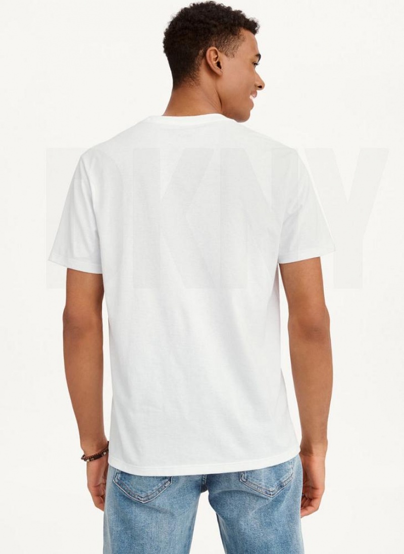 White Men's DKNY Irregular Lines T Shirts | Australia-D1572