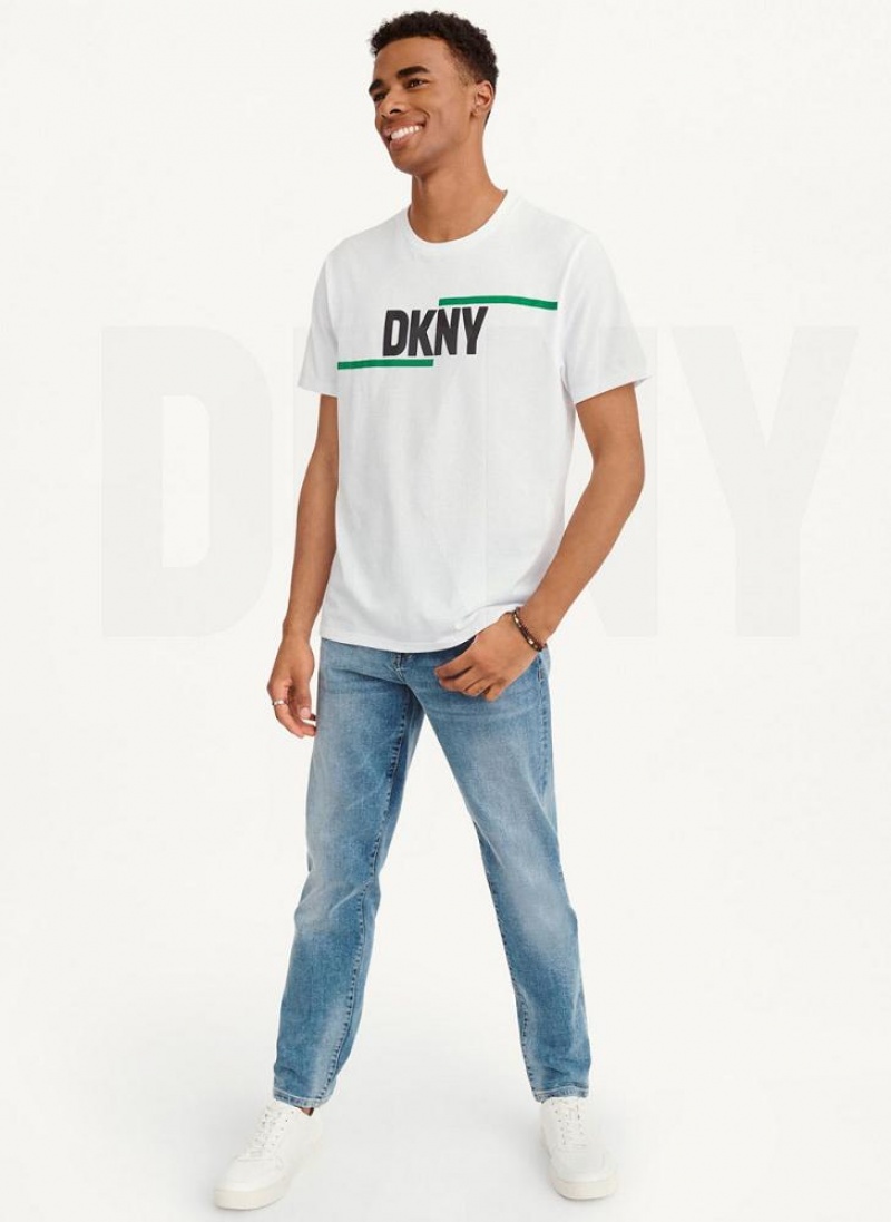White Men's DKNY Irregular Lines T Shirts | Australia-D1572