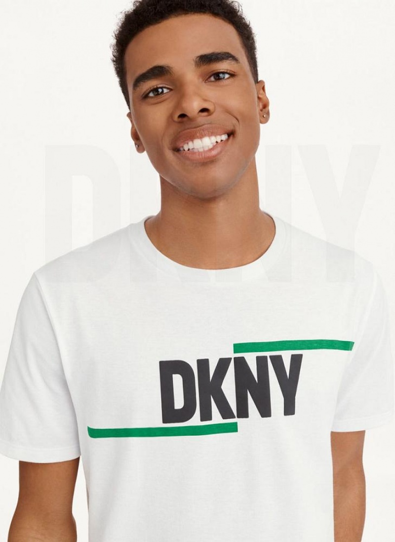 White Men's DKNY Irregular Lines T Shirts | Australia-D1572