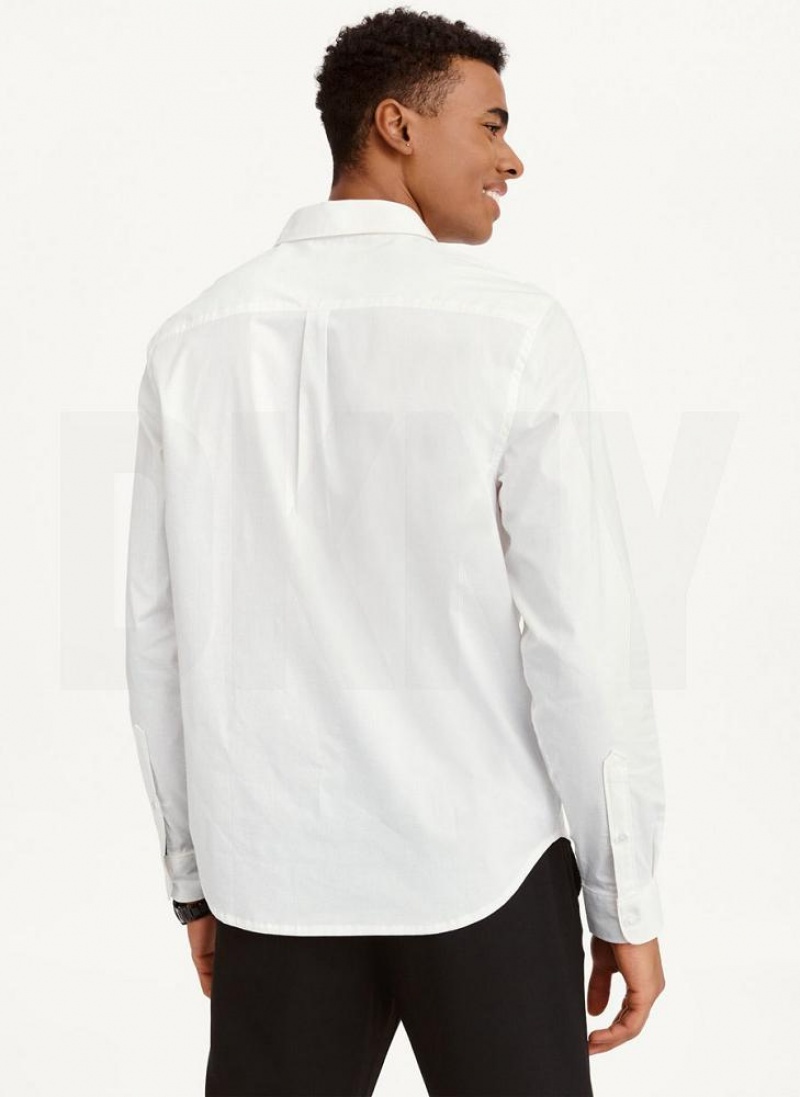 White Men's DKNY Long Sleeve Button Down Shirts | Australia-D1158