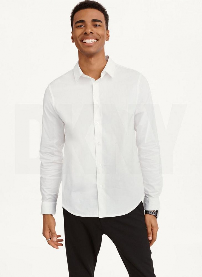 White Men\'s DKNY Long Sleeve Button Down Shirts | Australia-D1158