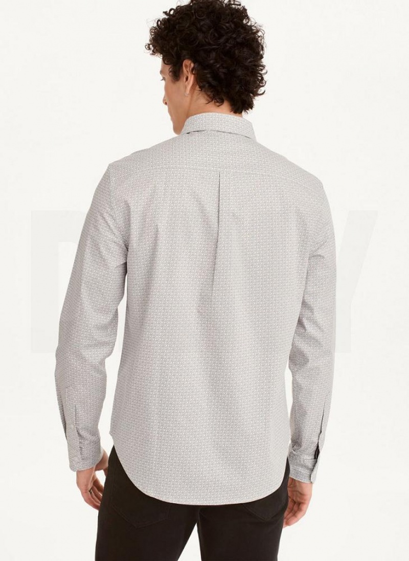 White Men's DKNY Long Sleeve Interlocking Logo Shirts | Australia-D0647