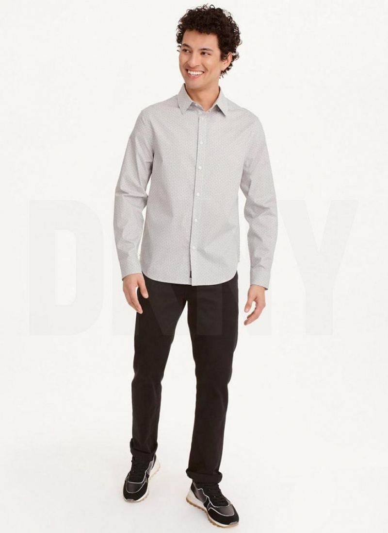 White Men's DKNY Long Sleeve Interlocking Logo Shirts | Australia-D0647