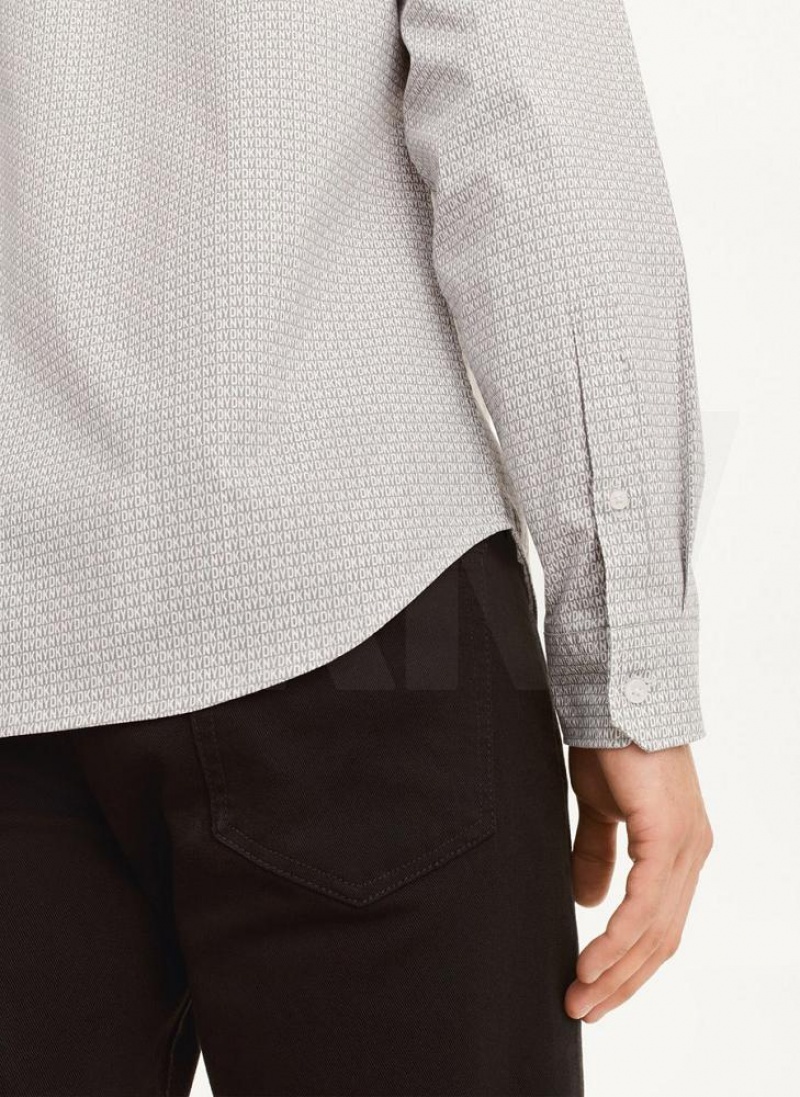 White Men's DKNY Long Sleeve Interlocking Logo Shirts | Australia-D0647