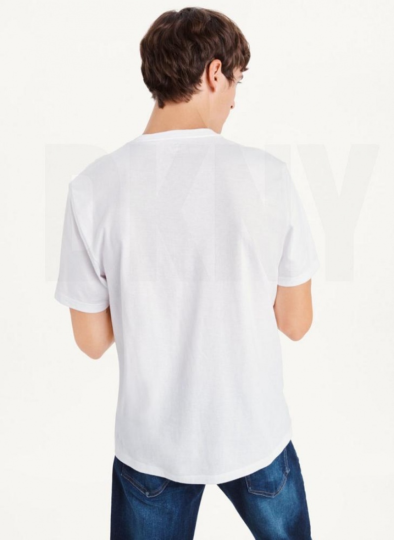 White Men's DKNY Repeated Cross Chest T Shirts | Australia-D0439