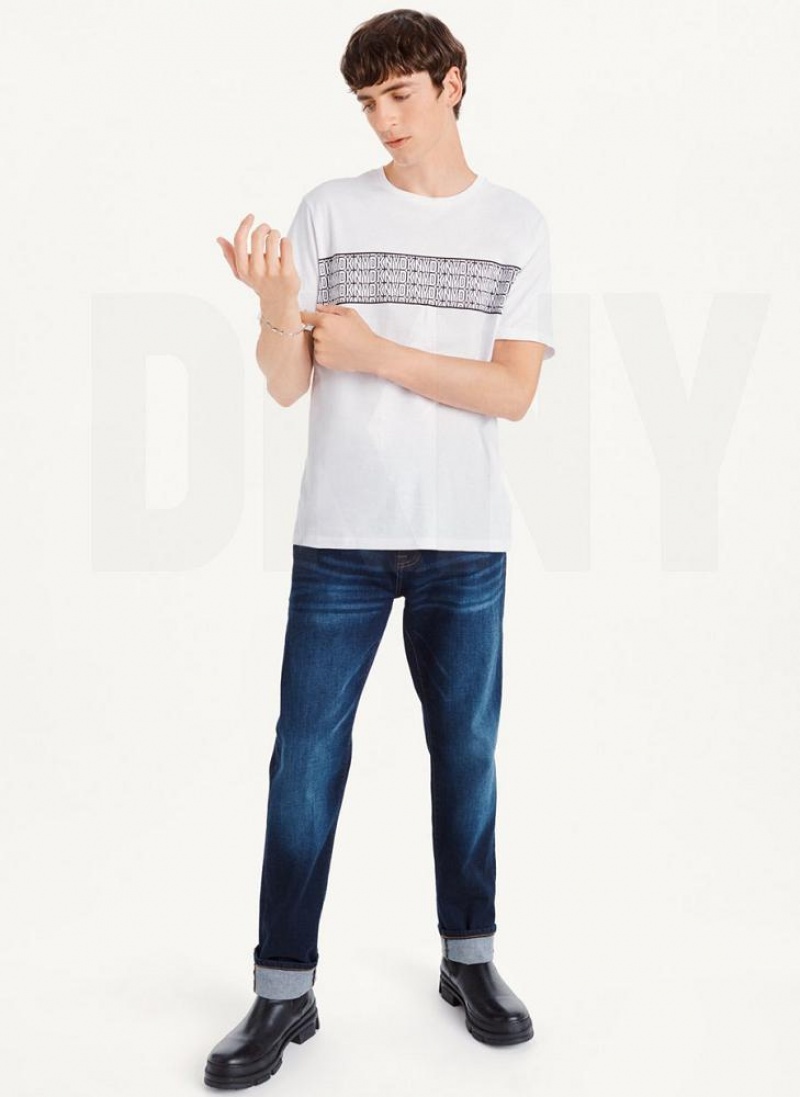 White Men's DKNY Repeated Cross Chest T Shirts | Australia-D0439