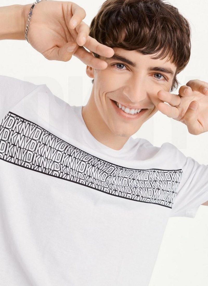 White Men's DKNY Repeated Cross Chest T Shirts | Australia-D0439