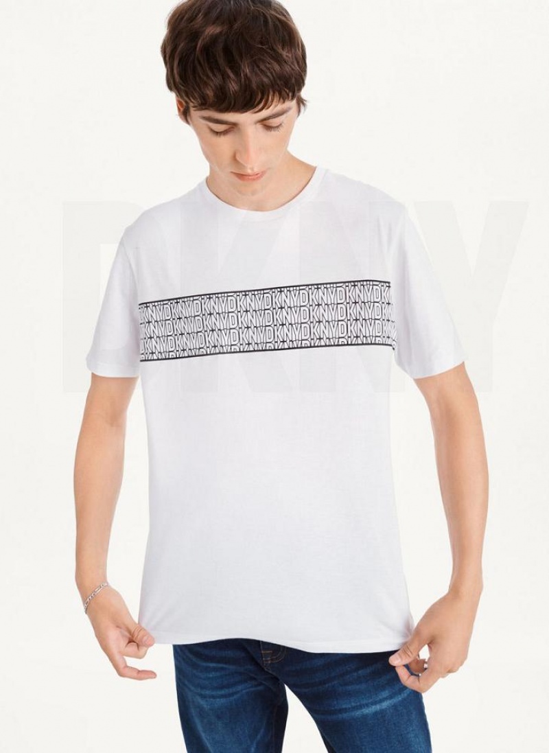 White Men\'s DKNY Repeated Cross Chest T Shirts | Australia-D0439