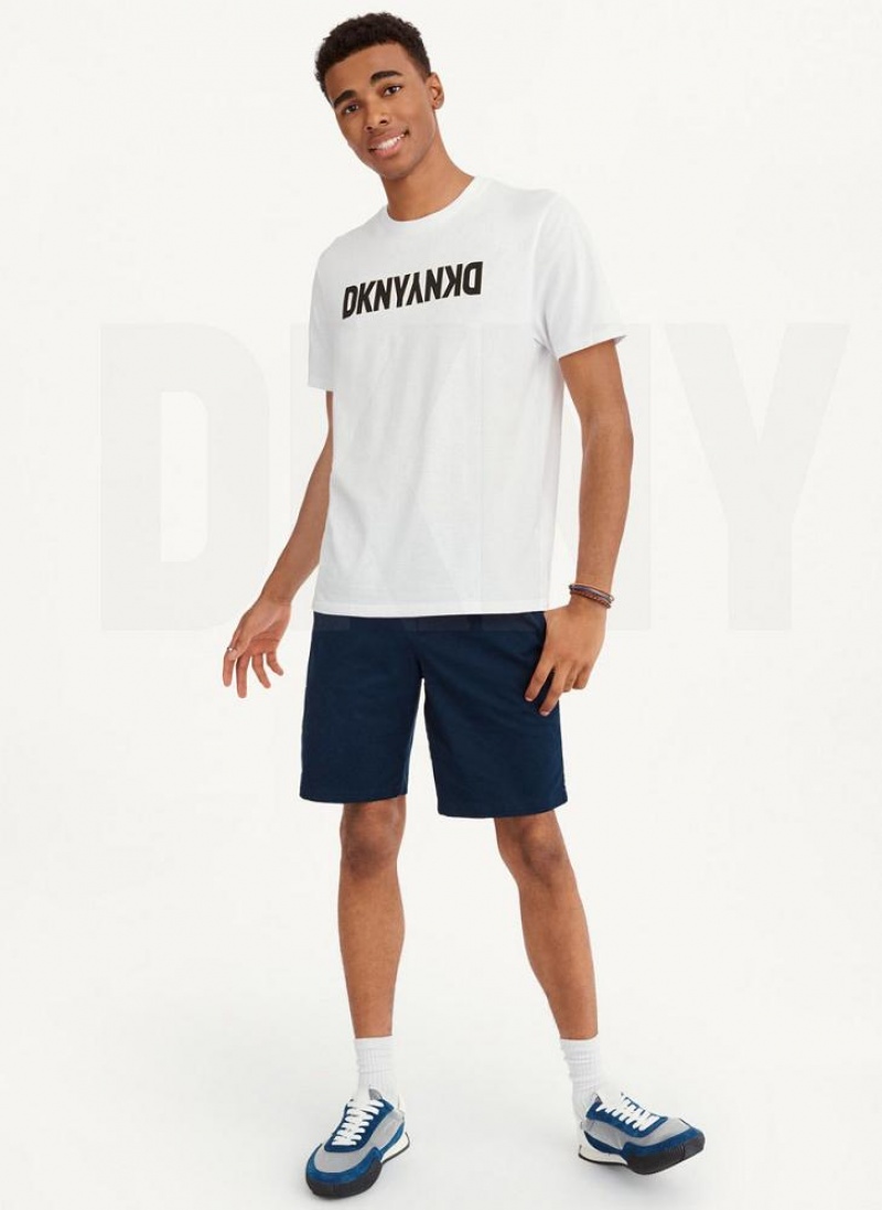 White Men's DKNY Reverse T Shirts | Australia-D0494