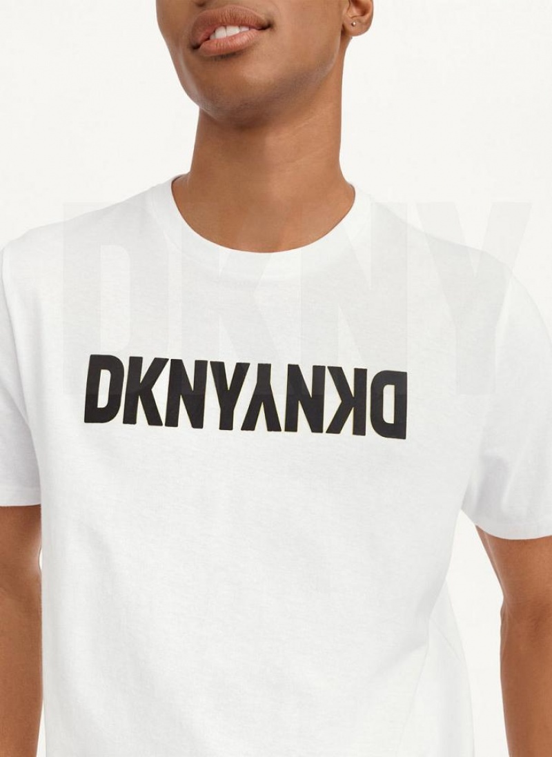 White Men's DKNY Reverse T Shirts | Australia-D0494