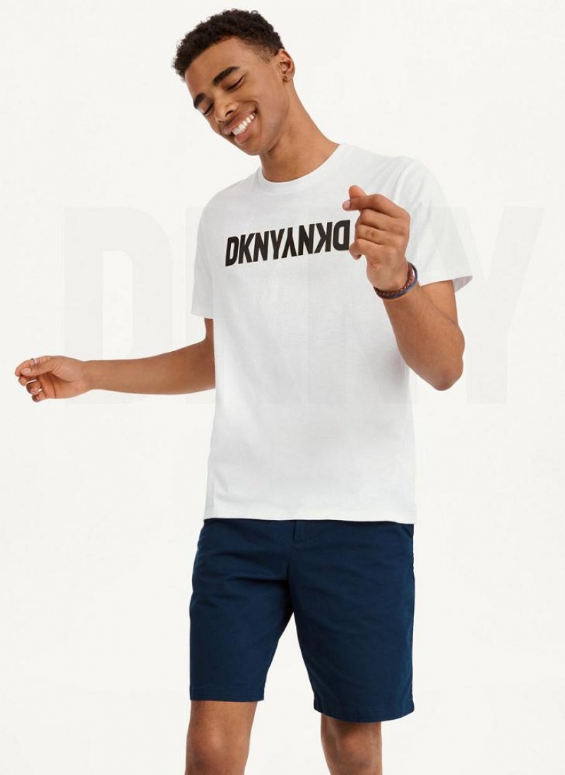 White Men\'s DKNY Reverse T Shirts | Australia-D0494