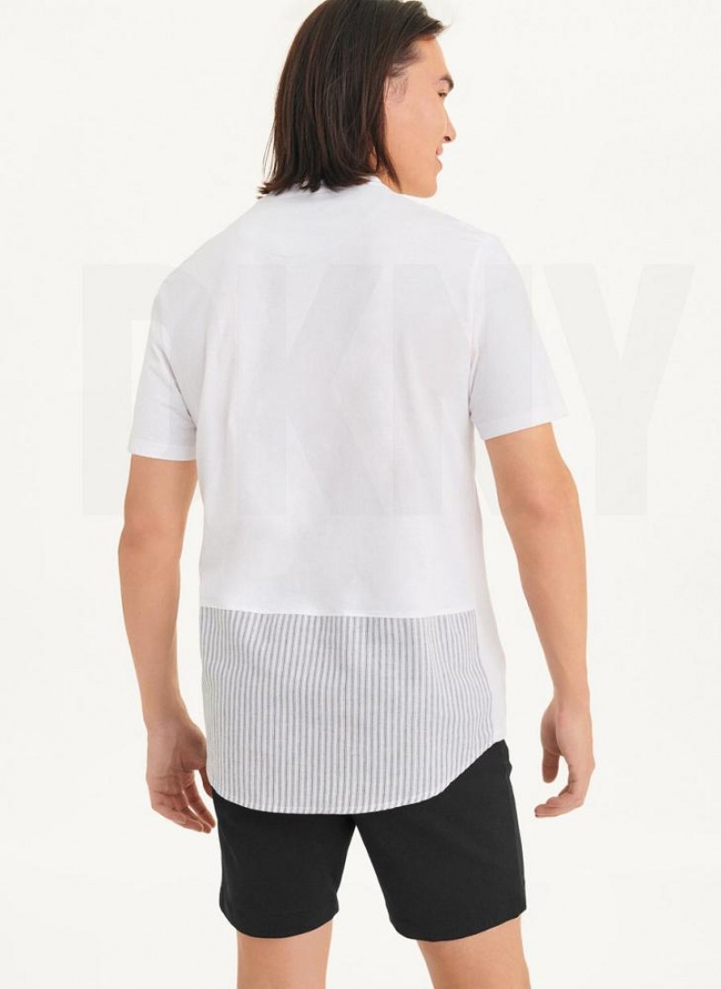 White Men's DKNY Short Sleeve Crew Contrast Pocket T Shirts | Australia-D0598
