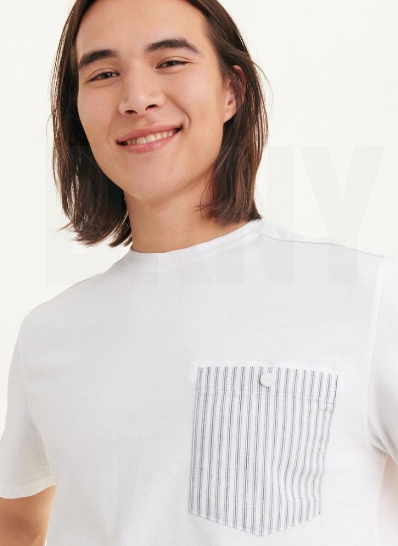 White Men's DKNY Short Sleeve Crew Contrast Pocket T Shirts | Australia-D0598