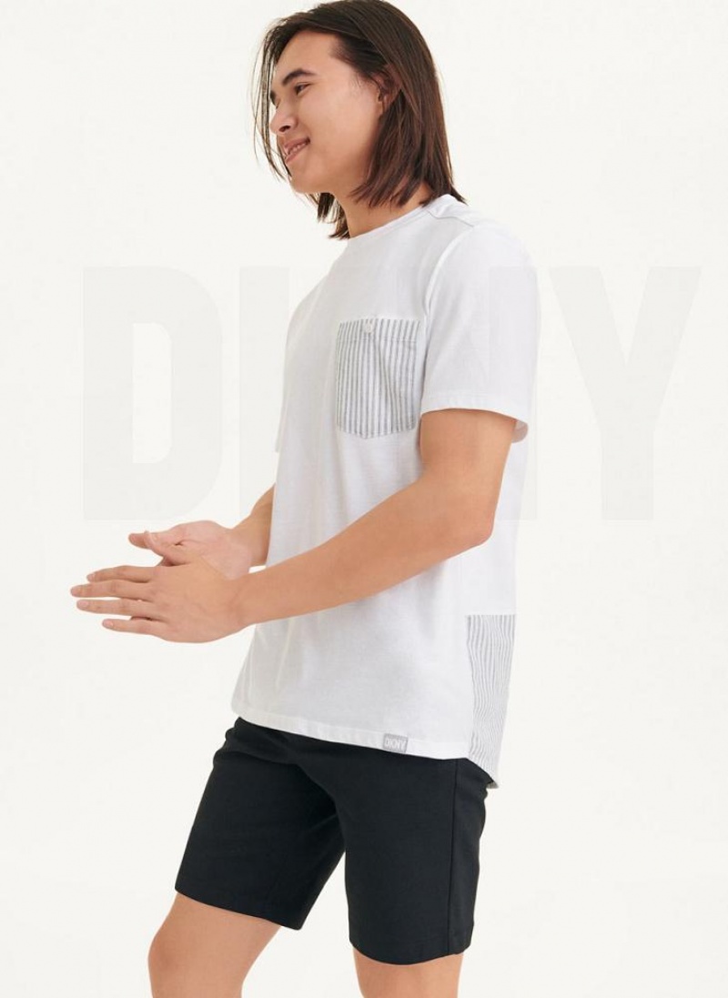White Men's DKNY Short Sleeve Crew Contrast Pocket T Shirts | Australia-D0598