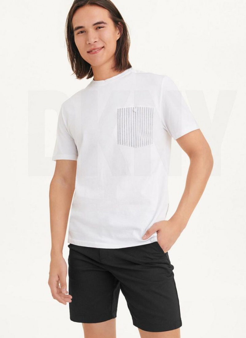 White Men\'s DKNY Short Sleeve Crew Contrast Pocket T Shirts | Australia-D0598