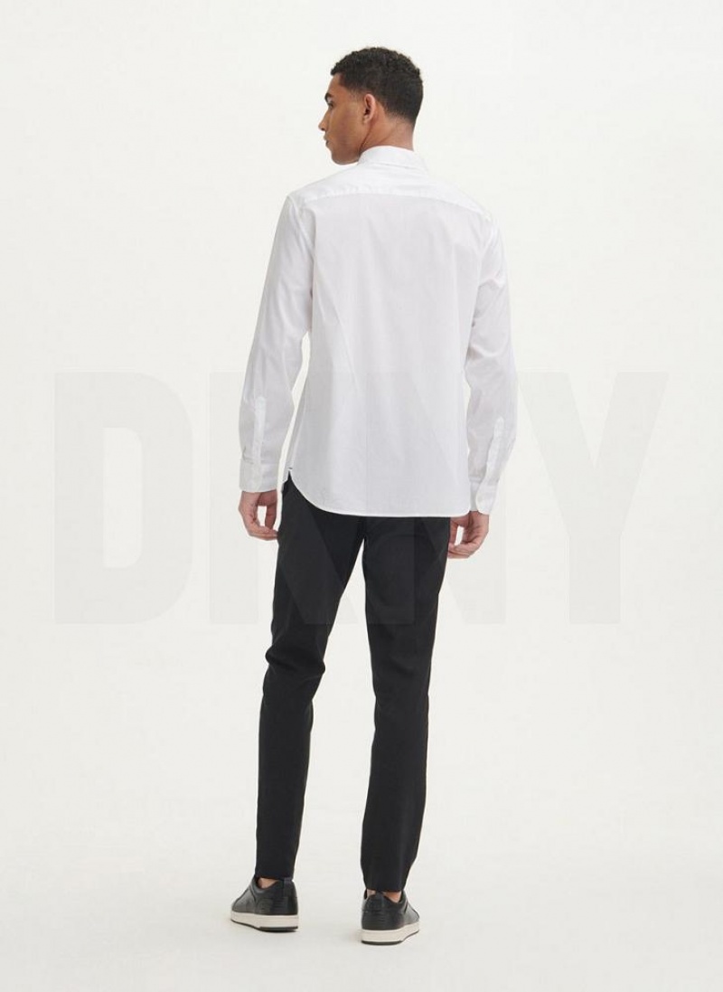 White Men's DKNY Solid Woven Shirts | Australia-D0142