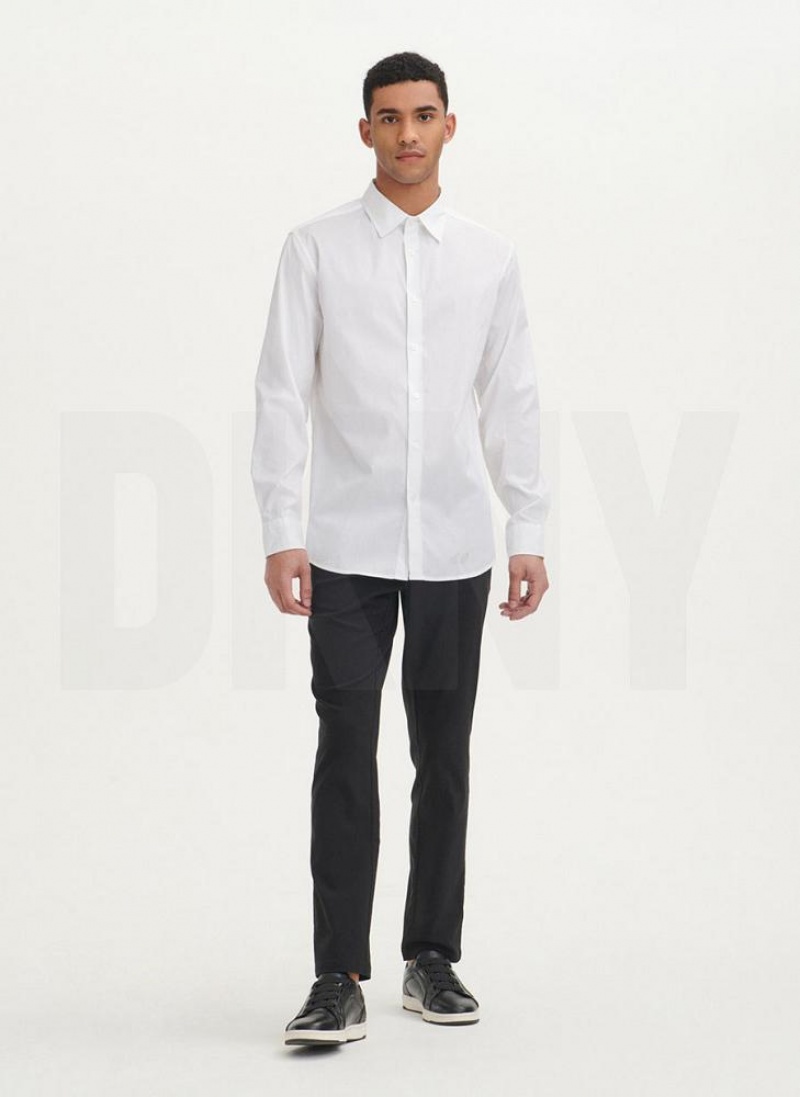 White Men's DKNY Solid Woven Shirts | Australia-D0142