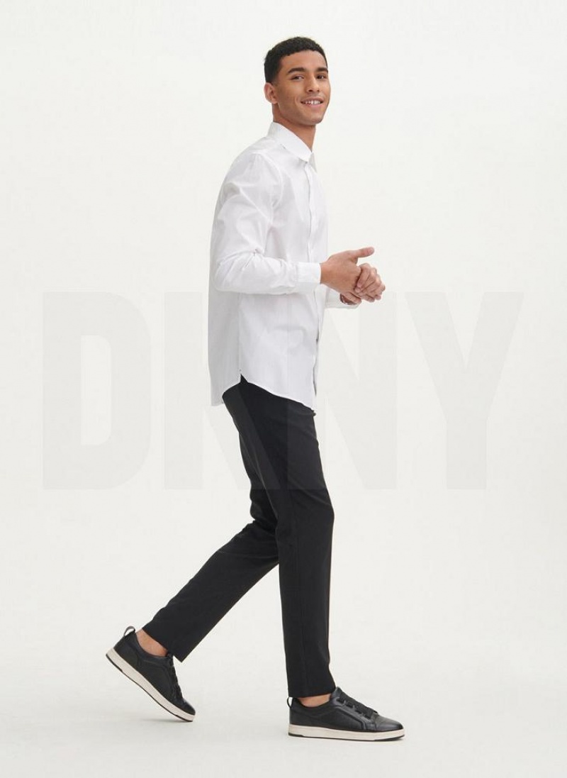 White Men's DKNY Solid Woven Shirts | Australia-D0142