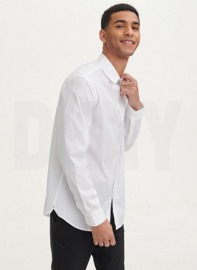 White Men's DKNY Solid Woven Shirts | Australia-D0142