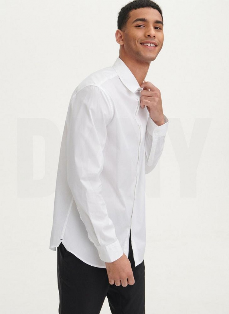 White Men\'s DKNY Solid Woven Shirts | Australia-D0142