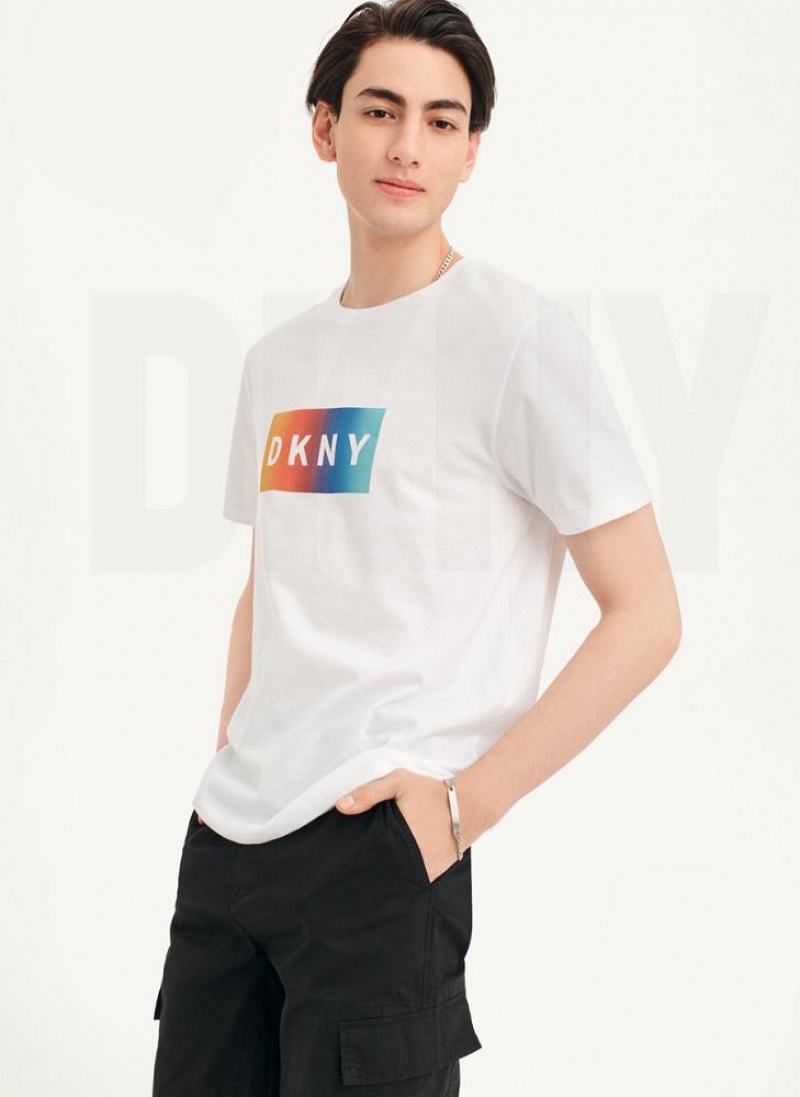 White Men's DKNY Tropical Ombre T Shirts | Australia-D1912
