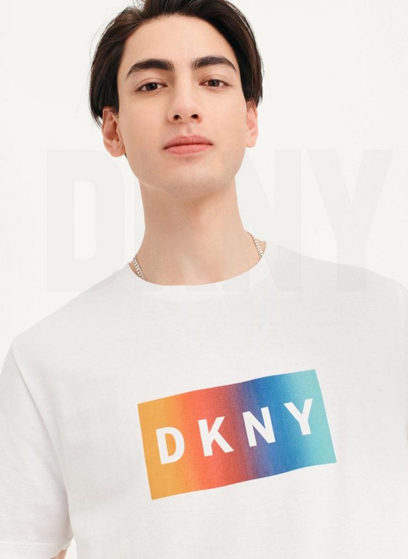 White Men's DKNY Tropical Ombre T Shirts | Australia-D1912