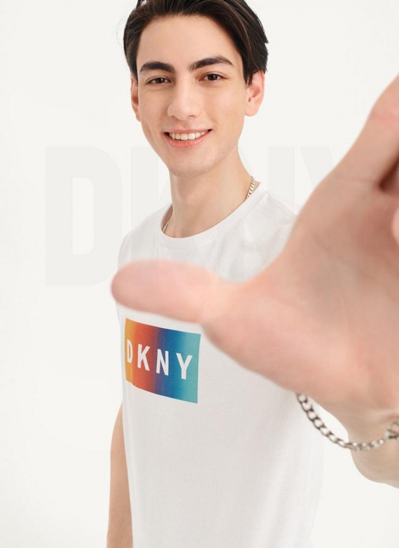 White Men's DKNY Tropical Ombre T Shirts | Australia-D1912