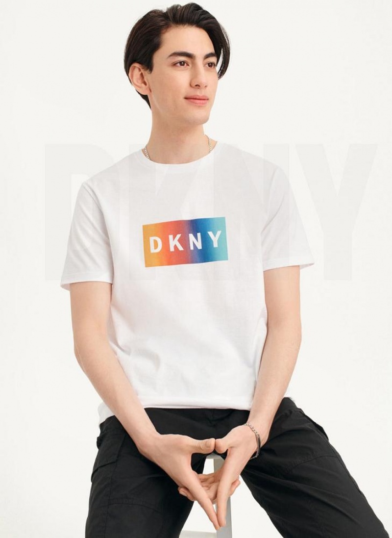 White Men\'s DKNY Tropical Ombre T Shirts | Australia-D1912