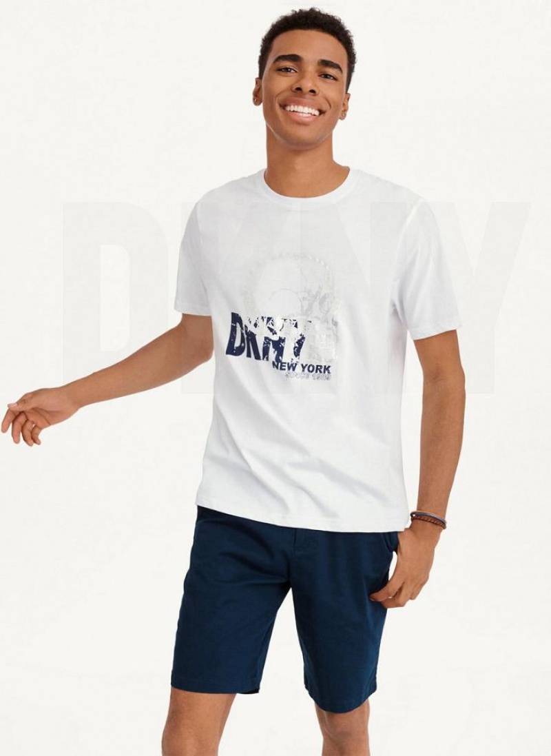 White Men\'s DKNY Worn Shimmer Skull T Shirts | Australia-D0355