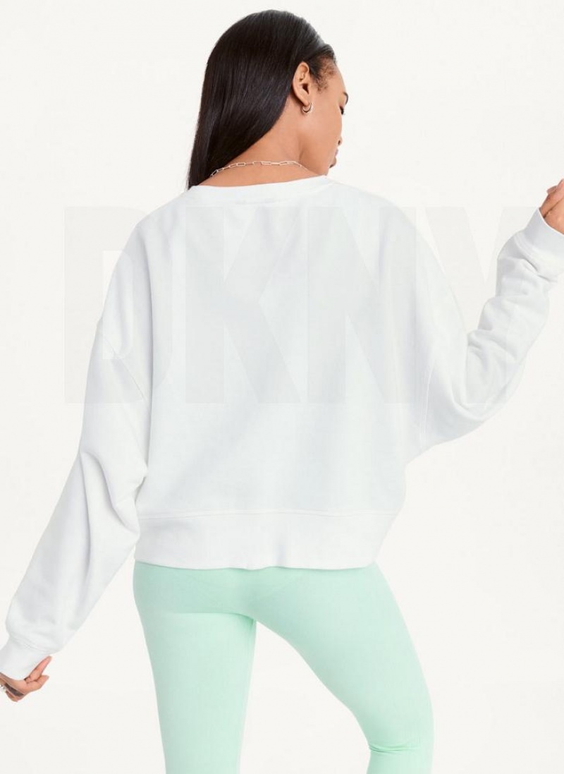 White Women's DKNY Balance Oversized Crewneck Pullover Sweatshirts | Australia-D0970