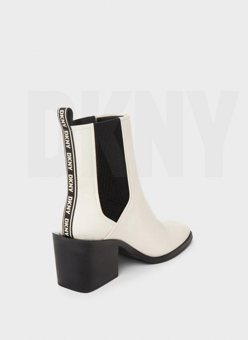 White Women's DKNY Block Heel Chelsea Boots | Australia-D0736