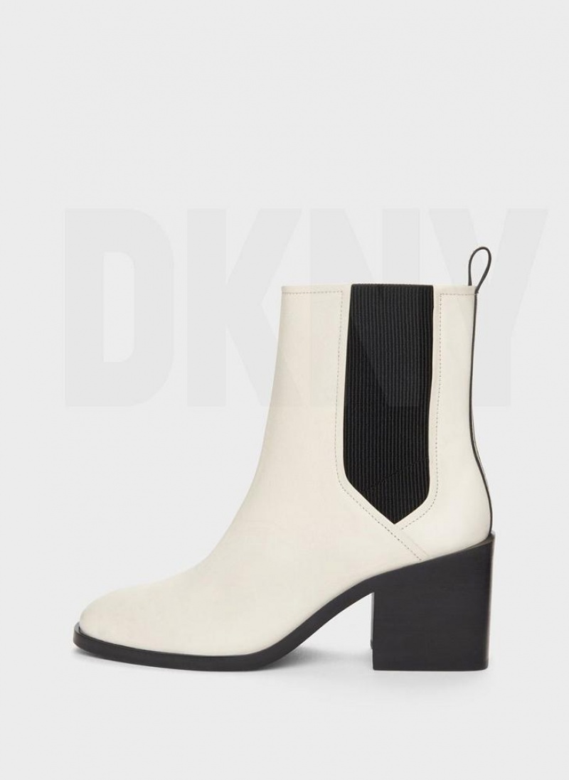 White Women\'s DKNY Block Heel Chelsea Boots | Australia-D0736