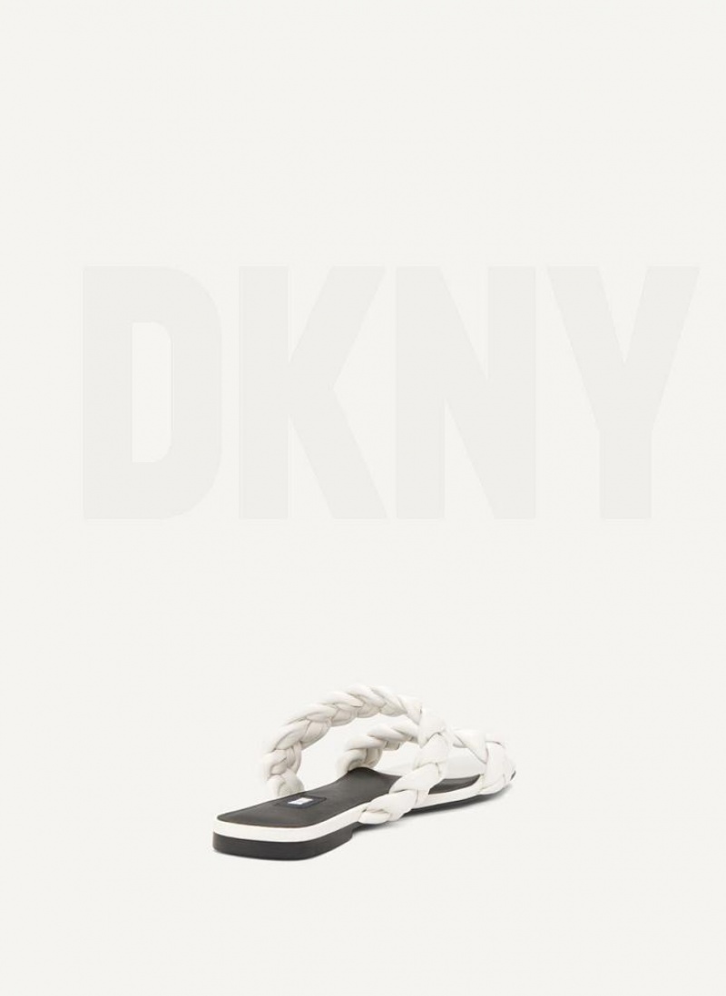 White Women's DKNY Braided Double Strap Slides | Australia-D1934
