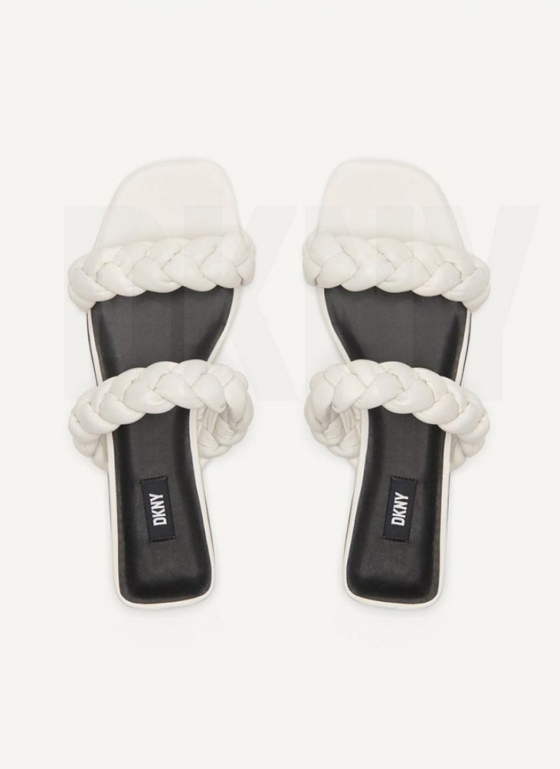 White Women's DKNY Braided Double Strap Slides | Australia-D1934